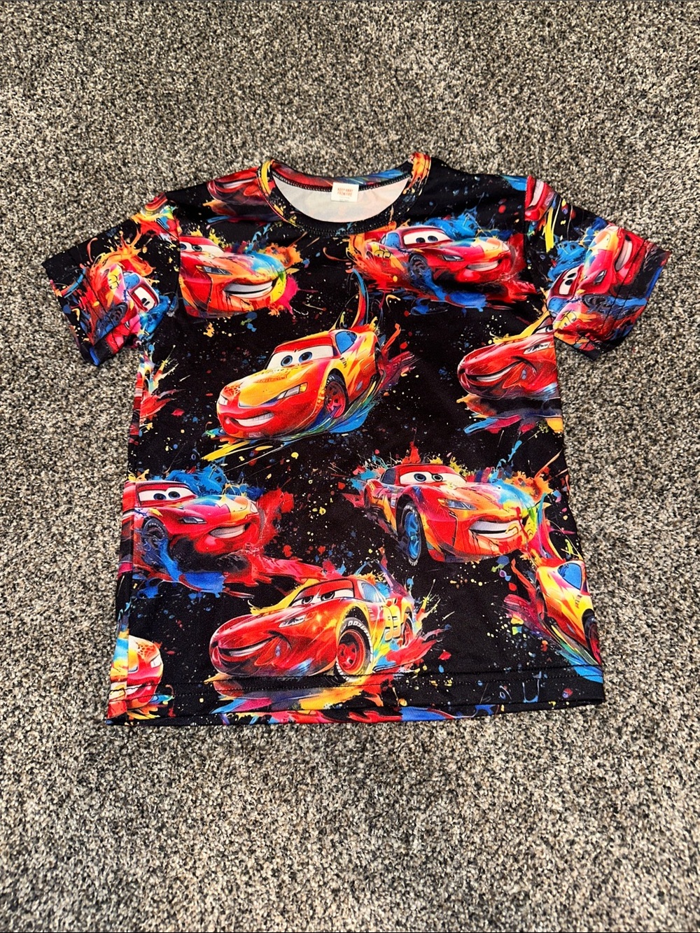 Disney Black Tee with Red & Blue Lightning McQueen Print